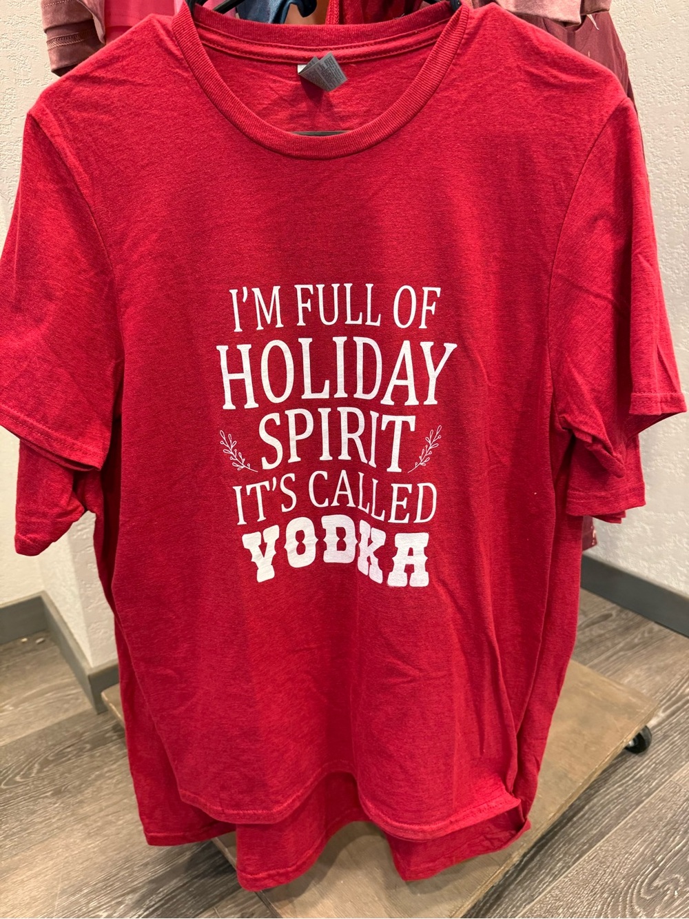 Gildan Red Holiday Graphic Tee - "I'm Full of Holiday Spirit"